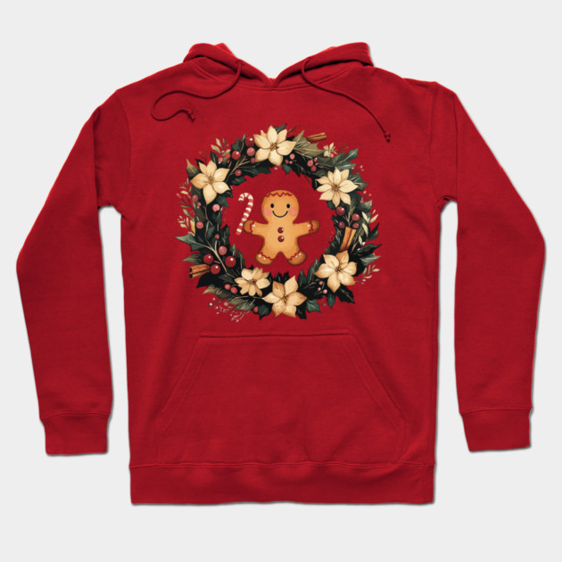 Gingerbread Man in a Christmas Wreath - Cozy Holiday Baking Art Hoodie by TuncGK