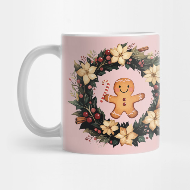 Gingerbread Man in a Christmas Wreath - Cozy Holiday Baking Art by TuncGK