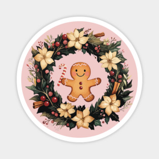 Gingerbread Man in a Christmas Wreath - Cozy Holiday Baking Art Magnet