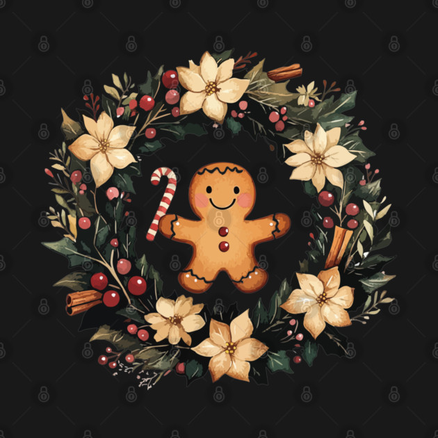 Gingerbread Man in a Christmas Wreath - Cozy Holiday Baking Art by TuncGK