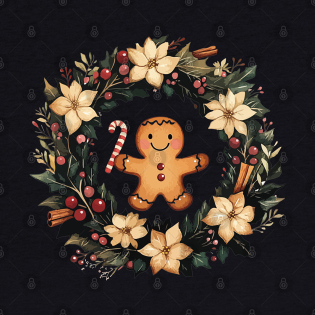 Gingerbread Man in a Christmas Wreath - Cozy Holiday Baking Art by TuncGK