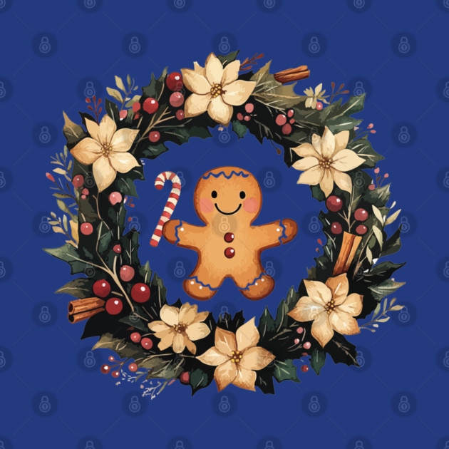Gingerbread Man in a Christmas Wreath - Cozy Holiday Baking Art by TuncGK