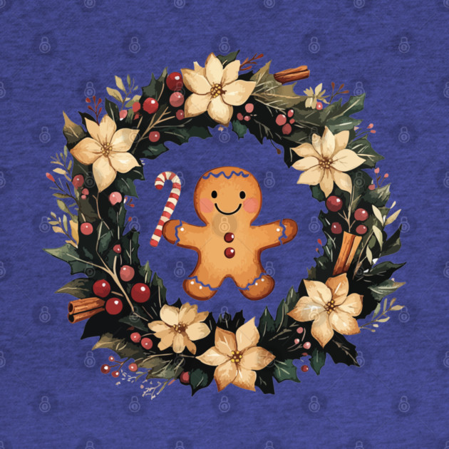 Gingerbread Man in a Christmas Wreath - Cozy Holiday Baking Art by TuncGK