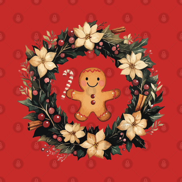 Gingerbread Man in a Christmas Wreath - Cozy Holiday Baking Art by TuncGK
