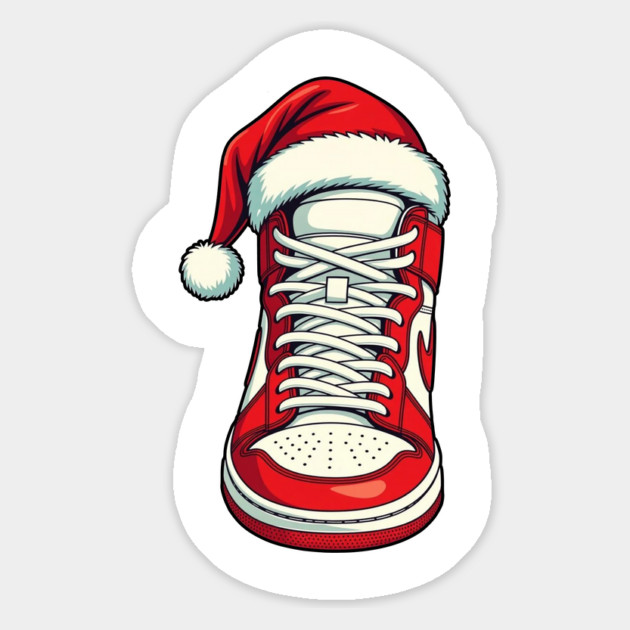 Christmas Sneaker with Santa Hat Holiday Shoe Design Magnet by UrbanLifeApparel