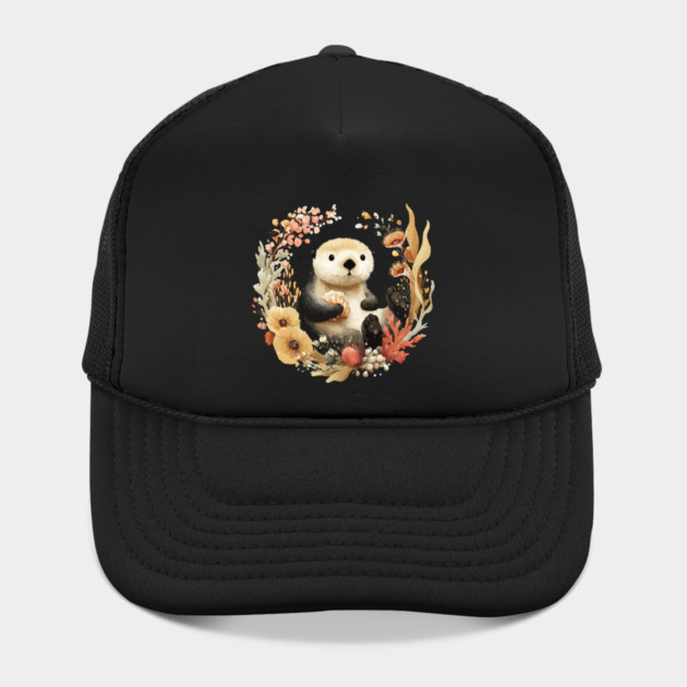 Sea Otter in a Kelp Wreath - Marine Biology Folk Art by TuncGK