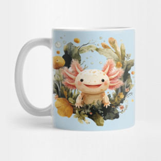 Smiling Axolotl in an Aquatic Wreath - Quirky Amphibian Art Mug