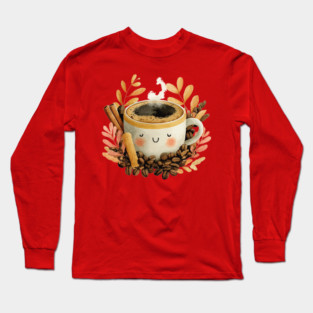 Cozy Coffee Cup with Cinnamon - Barista Folk Art Long Sleeve T-Shirt