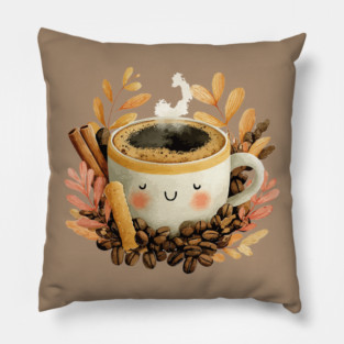 Cozy Coffee Cup with Cinnamon - Barista Folk Art Pillow