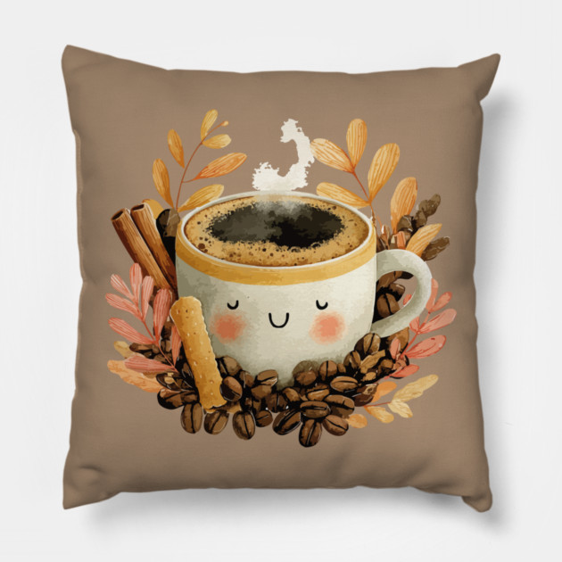 Cozy Coffee Cup with Cinnamon - Barista Folk Art Pillow by TuncGK