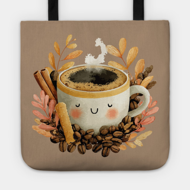 Cozy Coffee Cup with Cinnamon - Barista Folk Art Tote by TuncGK