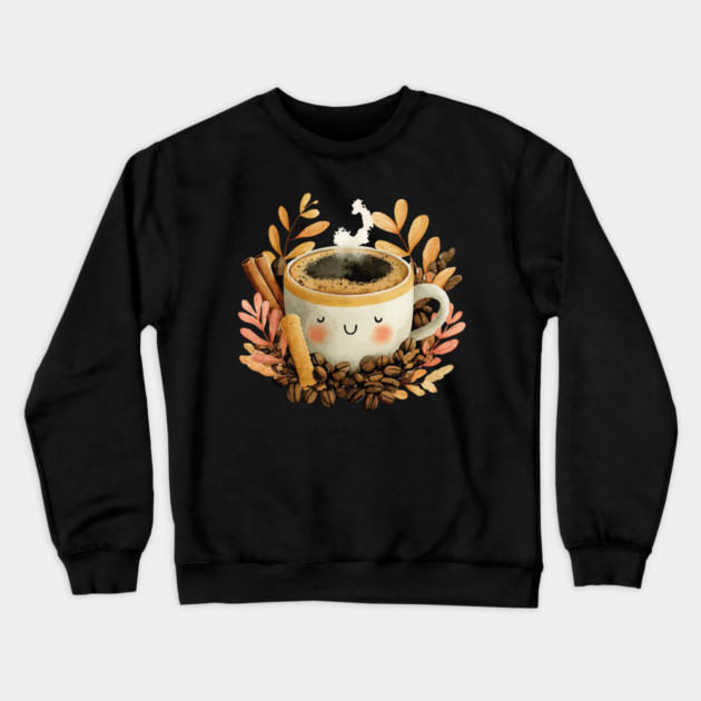 Cozy Coffee Cup with Cinnamon - Barista Folk Art Crewneck Sweatshirt by TuncGK