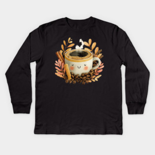 Cozy Coffee Cup with Cinnamon - Barista Folk Art Kids Long Sleeve T-Shirt