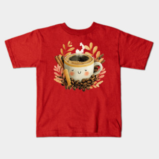 Cozy Coffee Cup with Cinnamon - Barista Folk Art Kids T-Shirt