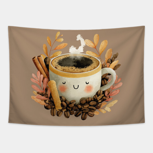 Cozy Coffee Cup with Cinnamon - Barista Folk Art Tapestry by TuncGK