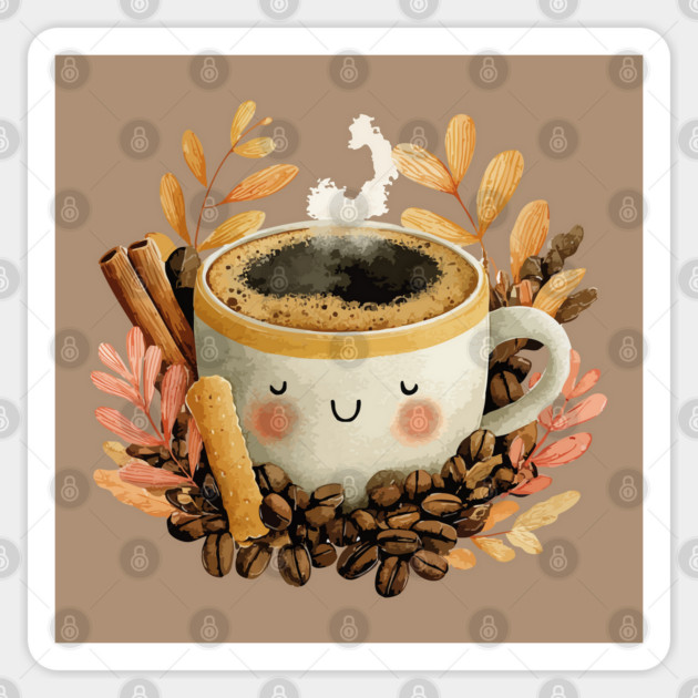 Cozy Coffee Cup with Cinnamon - Barista Folk Art Sticker by TuncGK