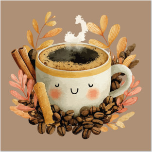 Cozy Coffee Cup with Cinnamon - Barista Folk Art Posters and Art
