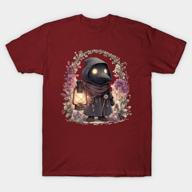 Whimsical Plague Doctor with Lantern - Gothic Folk Art T-Shirt by TuncGK