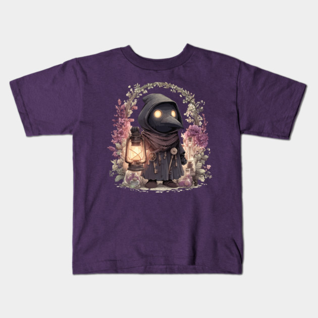 Whimsical Plague Doctor with Lantern - Gothic Folk Art Kids T-Shirt by TuncGK