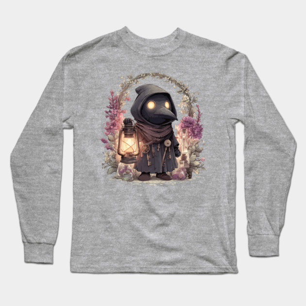 Whimsical Plague Doctor with Lantern - Gothic Folk Art Long Sleeve T-Shirt by TuncGK