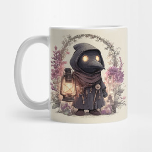 Whimsical Plague Doctor with Lantern - Gothic Folk Art Mug
