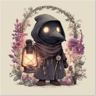 Whimsical Plague Doctor with Lantern - Gothic Folk Art Posters and Art