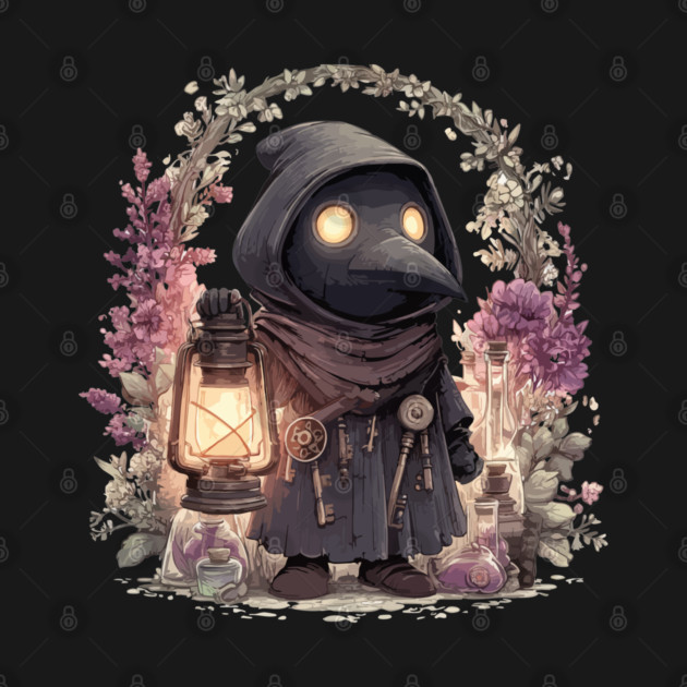 Whimsical Plague Doctor with Lantern - Gothic Folk Art by TuncGK
