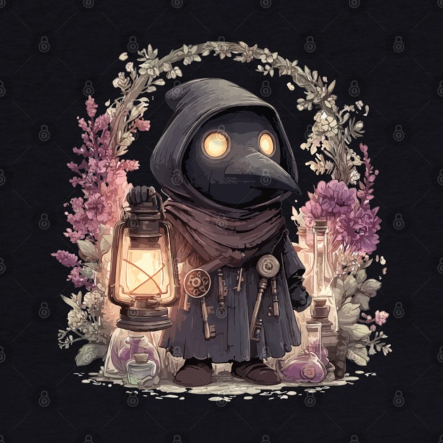 Whimsical Plague Doctor with Lantern - Gothic Folk Art by TuncGK