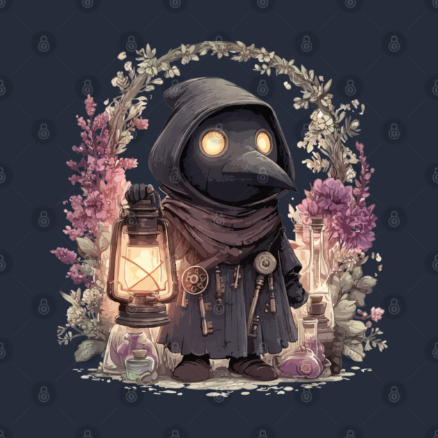 Whimsical Plague Doctor with Lantern - Gothic Folk Art by TuncGK