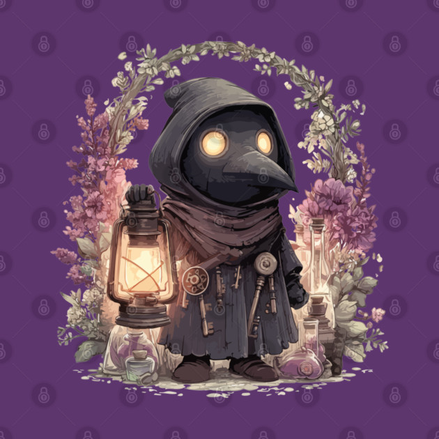 Whimsical Plague Doctor with Lantern - Gothic Folk Art by TuncGK