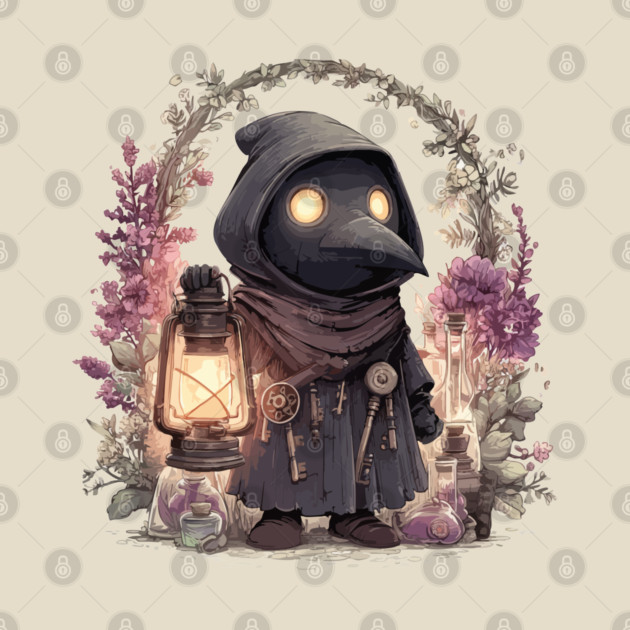 Whimsical Plague Doctor with Lantern - Gothic Folk Art by TuncGK
