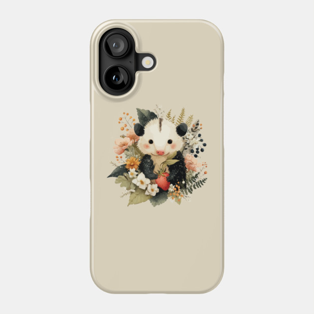 Opossum with a Strawberry - Whimsical Woodland Folk Art Phone Case by TuncGK
