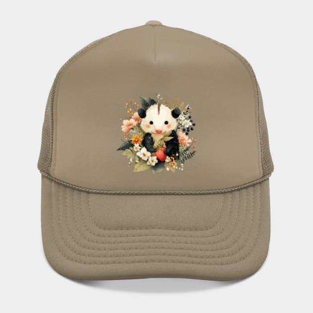 Opossum with a Strawberry - Whimsical Woodland Folk Art by TuncGK