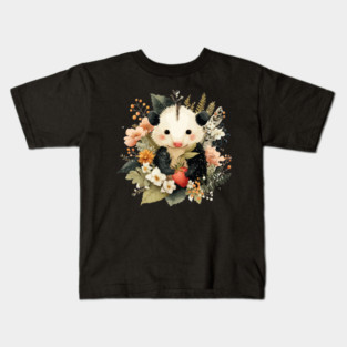 Opossum with a Strawberry - Whimsical Woodland Folk Art Kids T-Shirt