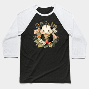 Opossum with a Strawberry - Whimsical Woodland Folk Art Baseball T-Shirt