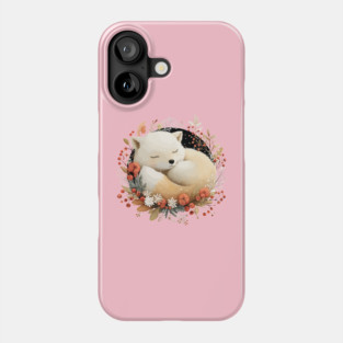 Sleeping Arctic Fox in a Winter Wreath - Cozy Solstice Art Phone Case