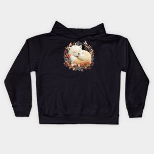 Sleeping Arctic Fox in a Winter Wreath - Cozy Solstice Art Kids Hoodie