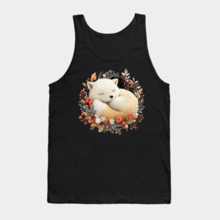 Sleeping Arctic Fox in a Winter Wreath - Cozy Solstice Art Tank Top