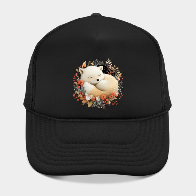 Sleeping Arctic Fox in a Winter Wreath - Cozy Solstice Art by TuncGK