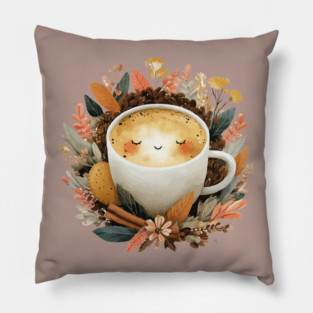 Cozy Latte Art with Cinnamon - Writer & Student Fuel Pillow