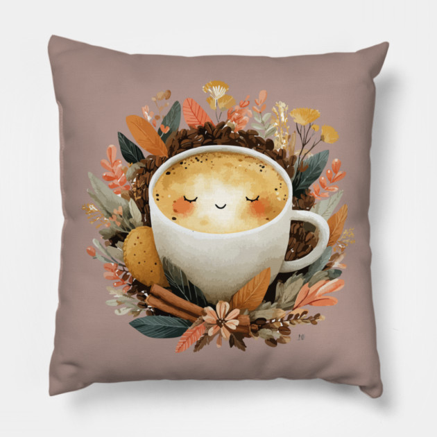 Cozy Latte Art with Cinnamon - Writer & Student Fuel Pillow by TuncGK