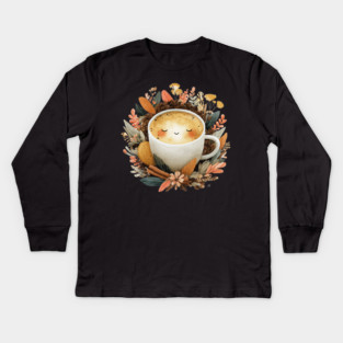 Cozy Latte Art with Cinnamon - Writer & Student Fuel Kids Long Sleeve T-Shirt