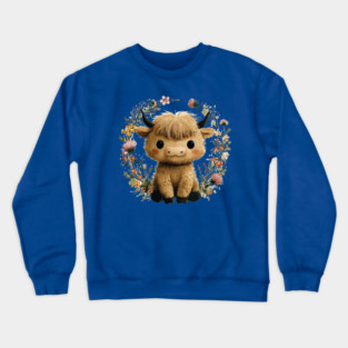 Baby Highland Cow in a Floral Wreath - Farmcore Nursery Art Crewneck Sweatshirt