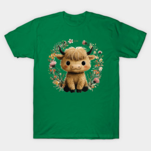 Baby Highland Cow in a Floral Wreath - Farmcore Nursery Art T-Shirt