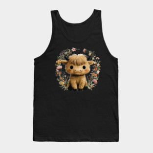 Baby Highland Cow in a Floral Wreath - Farmcore Nursery Art Tank Top