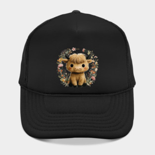 Baby Highland Cow in a Floral Wreath - Farmcore Nursery Art Hat