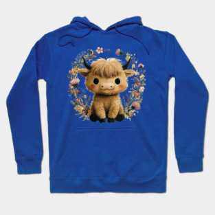 Baby Highland Cow in a Floral Wreath - Farmcore Nursery Art Hoodie