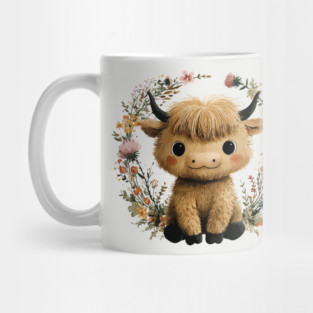 Baby Highland Cow in a Floral Wreath - Farmcore Nursery Art Mug