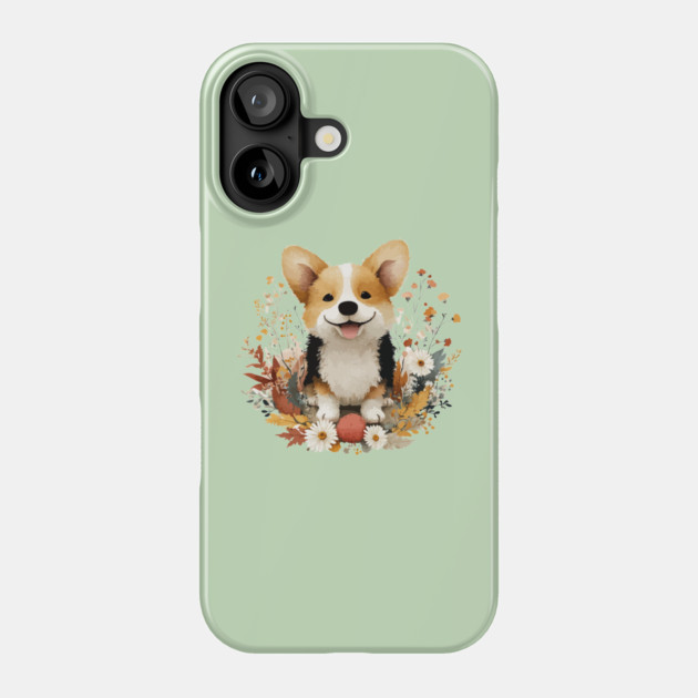 Happy Corgi in a Floral Wreath - Dog Mom & Dad Gift Phone Case by TuncGK