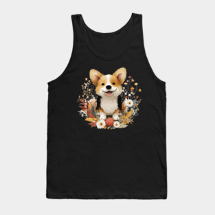 Happy Corgi in a Floral Wreath - Dog Mom & Dad Gift Tank Top